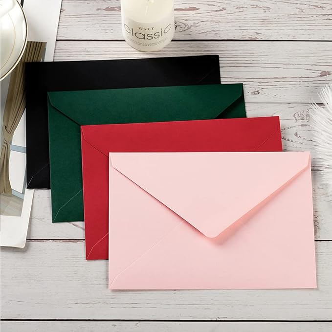 50 Pack A6 Envelopes for 4 x 6 Greeting Cards, Birthday Party, Photos, Baby Shower and Wedding Invitation Cards, 6 1/2 x 4 3/4 Inches (Black)