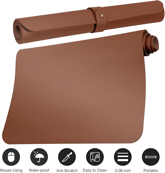 Boutilon Leather Desk Pad 35"x 17" Non-Slip Mouse Pad,Office Desk Mat,Waterprooft PU Leather Desk Blotter,Desk Pad Protector,Desk Writing Pad for Home Office Decor (L-Brown,35"x 17")