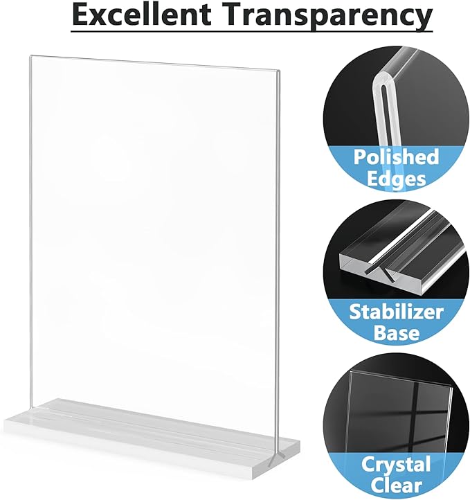 MaxGear Acrylic Sign Holder 8.5x11 6 Pack, Double Sided Clear Table Signs Stand, Vertical Flyer Holder, Plastic Sign Frame Display for Picture, Stores, Restaurants, Hotels, Office T Shape