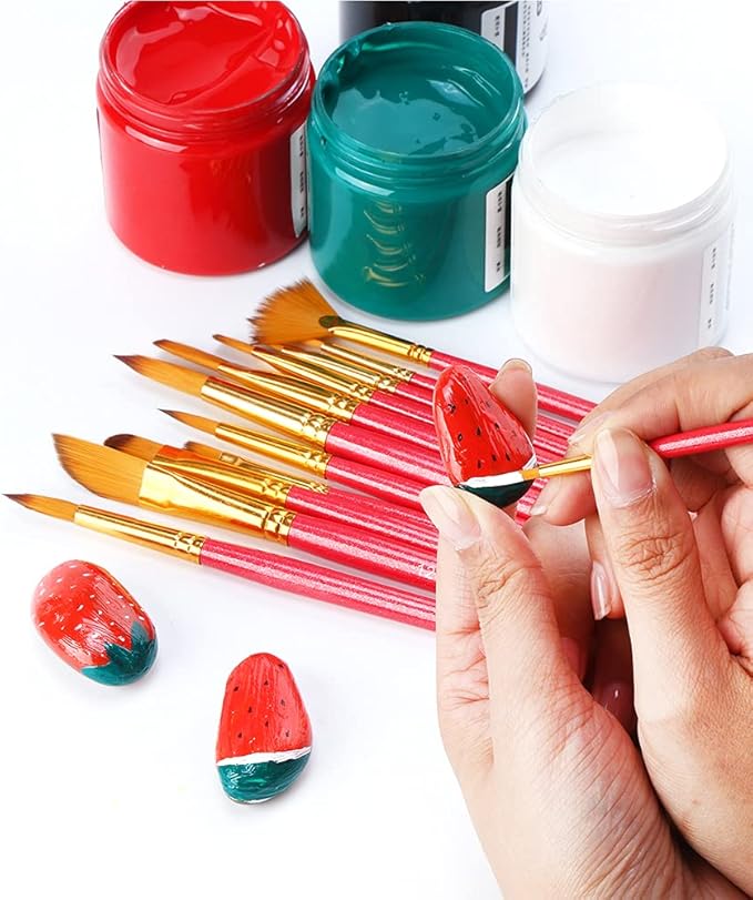 Transon Artist Paint Brush Set of 12 for Acrylic Watercolor Gouache Oil Craft Painting Pink