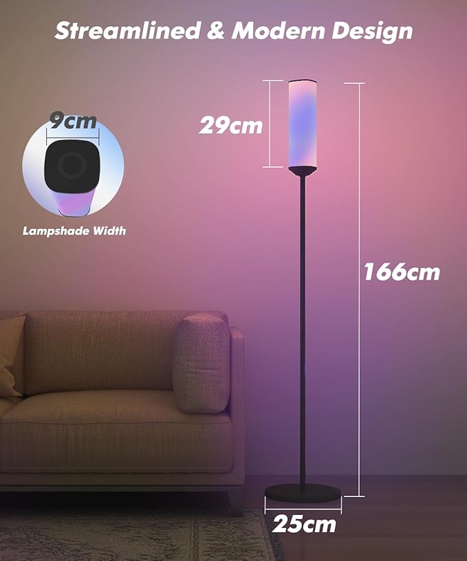 RGB Floor Lamp with Remote Control, 65" LED Corner Lamp Works with Alexa, 1200 Lumens Bright Lamp for Office, 44+ Scenes, DIY Mode, Music Sync, Modern Floor Lamp for Bedroom, Living Room