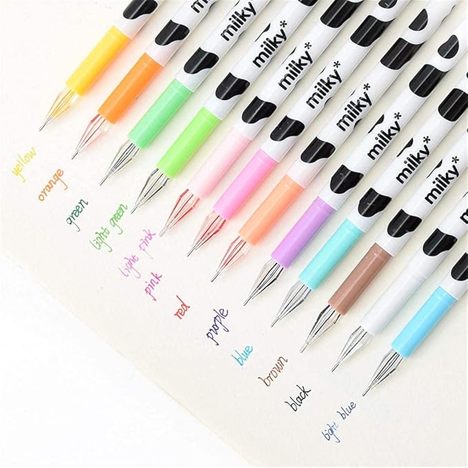 Yansanido 24 Pcs of 12 Colors Kawaii Cow Design Gel Pen for Office School Home Travel and Gift for Friends and students (24)