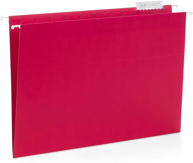 25 Blue Summit Supplies Assorted Colored Hanging File Folders Letter Size with Plastic Tabs, 12pt Paper Construction, Durable for Office Filing