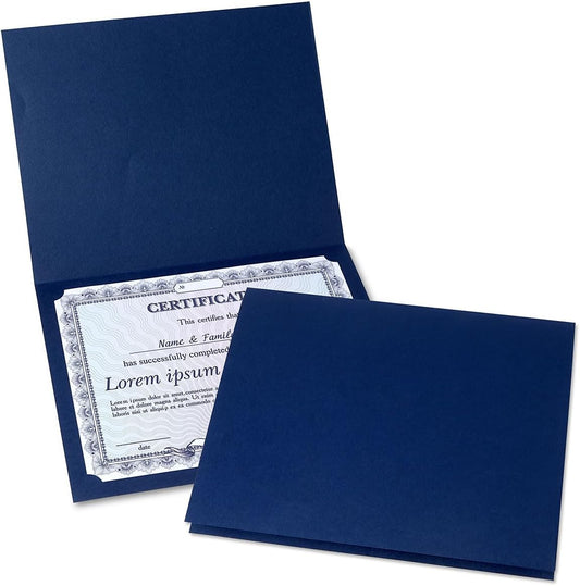 Plain Blue Certificate Folders - Pack of 10, Linen Cover 80 lb. Stock, Folded, Die-Cut Corners, for Office, Business Awards, Graduation, School Diploma Holder, 9-1/2" x 12