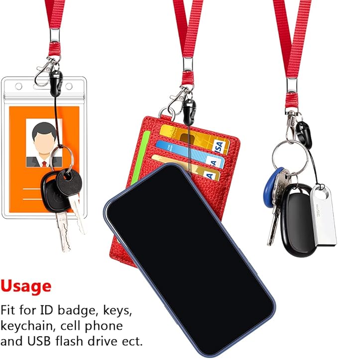 6 Pack Neck Lanyard with ID Badge Holder, Office Strap Lanyards, Stainless Metal Swivel Hook for Name Tag, Badge Holders, Keychains, Card, Rosy