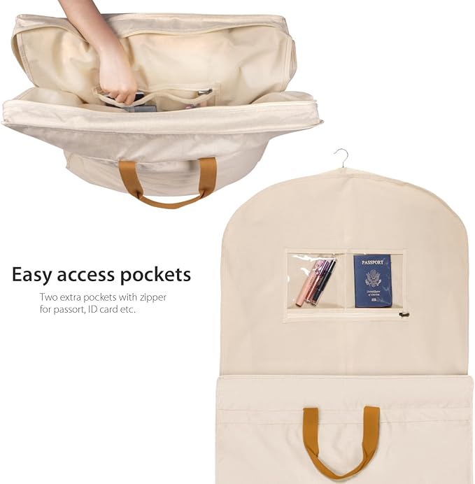 Zilink 72" Wedding Dress Garment Bag Dress Bags for Gowns Bridal Garment Bag for Long Dresses with 12”Gusseted and Accessory Pockets for Wedding Dress, Puffy Gowns [Upgraded Version], Beige