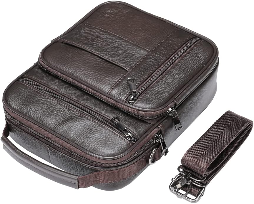 Hebetag Small Leather Sling Shoulder Bag Messenger Pack for Men Women Outdoor Travel Business