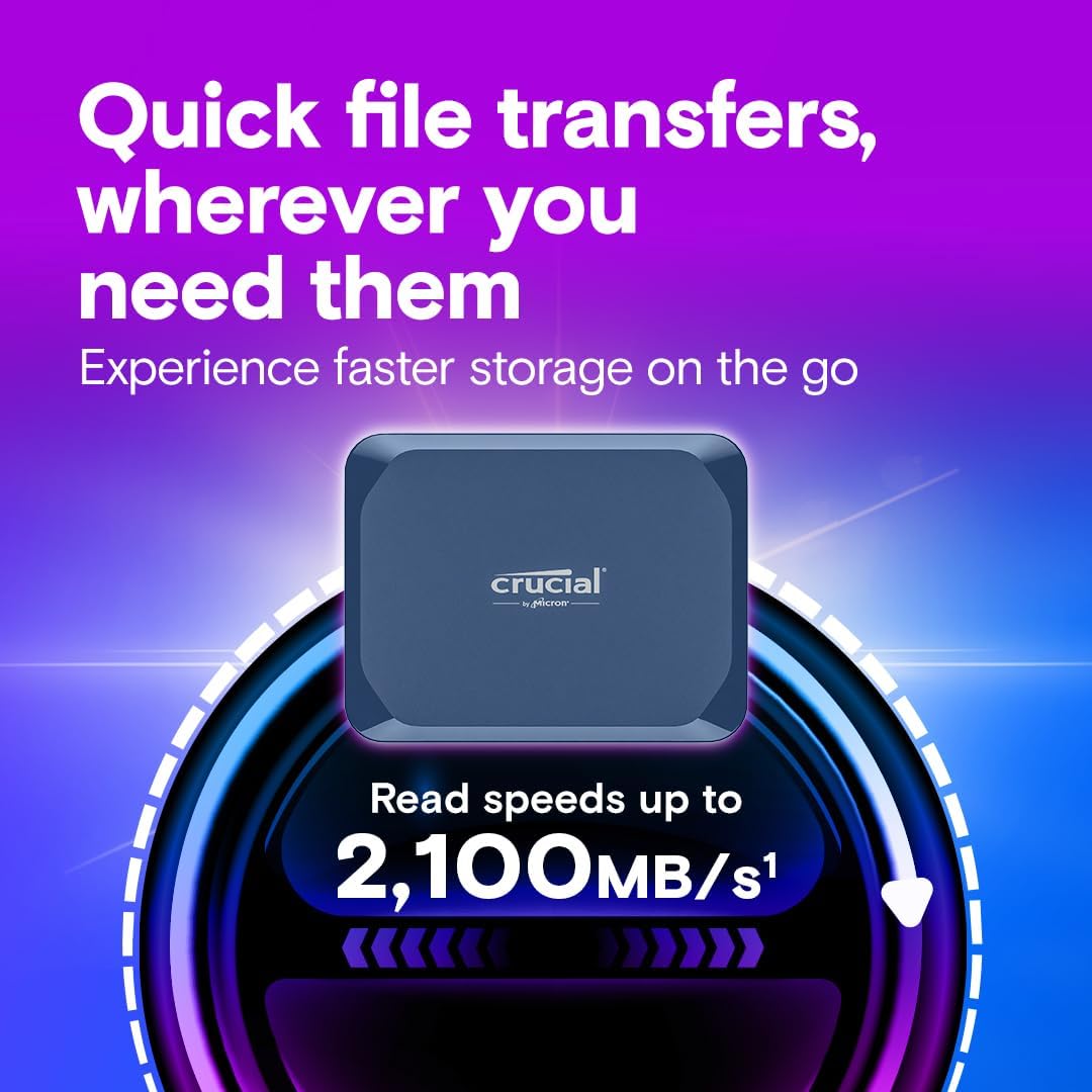 Crucial X10 4TB Portable SSD, Up to 2,100MB/s, USB 3.2 USB-C, External Solid State Drive, Compatible with Windows, Mac & Android, Durable Storage for Games, Photos & Files, Blue - CT4000X10SSD9-02