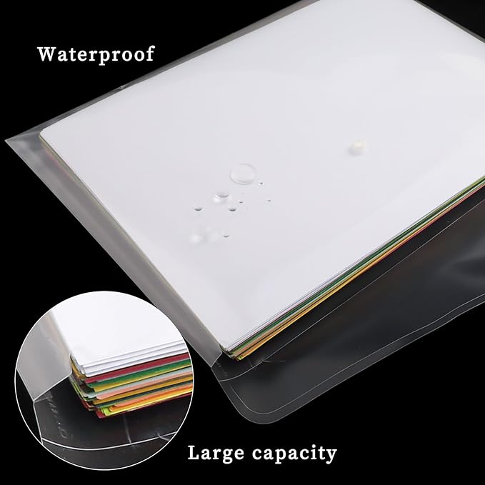 EOOUT 50pcs Plastic Envelopes with Button Snap Closure, Clear Plastic Poly Envelope, Folders for Documents, Waterproof Plastic File Folder, Letter Size, A4 Size, for School and Office Supplies