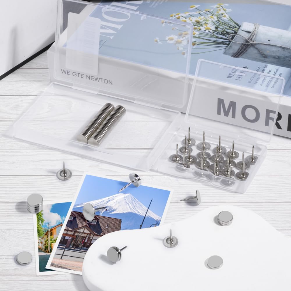 rhinocats Magnetic Push Pins, 20 Sets Magnet Thumbtack for Wall Bulletin Board Strong Decorative Pushpins Clip for Map Picture Hanging Kit Poster Holder