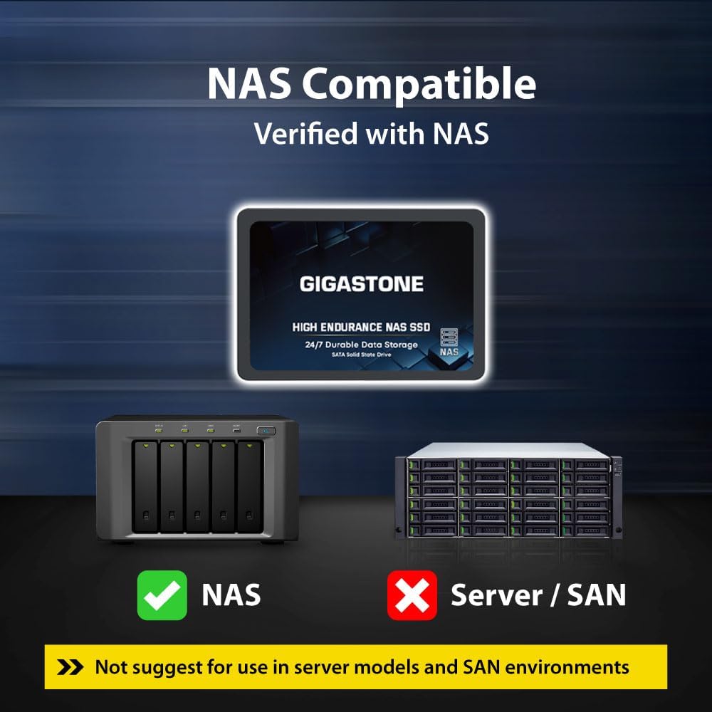 Gigastone 1TB NAS SSD Drive (2-Pack) 24/7 Durable TLC High Endurance RAID Data Storage Network Attached Storage 2.5" SATA Internal Solid State Hard Drives