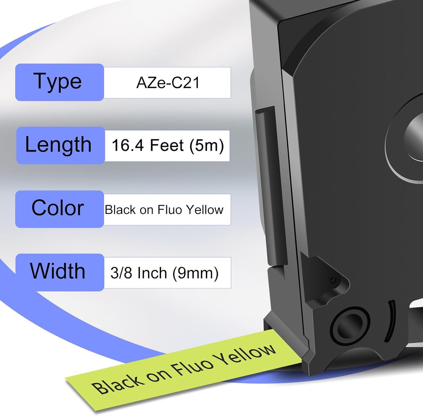 2 Pack Compatible for Ptouch TZe-C21 TZ-C21 TZe TZ Label Tape 9mm 0.35'' Laminated Black on Fluo Yellow Label Maker Tape for PT-9700PC PT-1880 PT-1230PC PT-1280 PT-1800 PT-1830