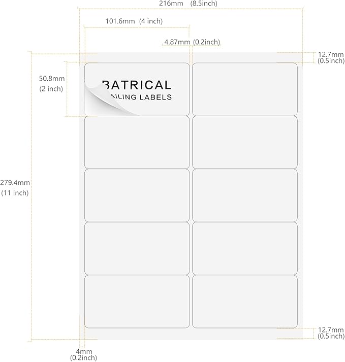 2"×4" shipping labels 1000 labels sticker paper for Laser/Ink Jet Printer mailing labels 8.5"×11" white 10 per sheet