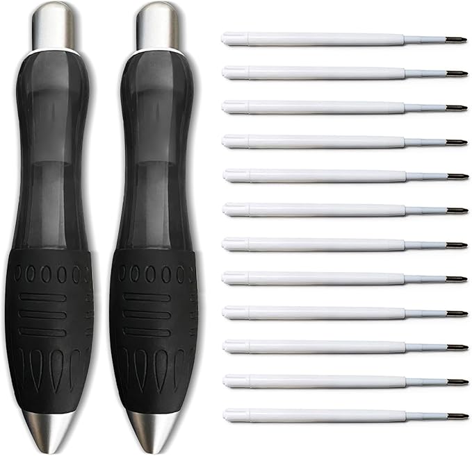 14pcs Big Fat Pens Aids Writing For Tremor, Arthritis, Parkinson, Handicap, Carpal Tunnel Large Wide Grip Pens Black (2 Pens + 6 Black Refills + 6 Blue Refills)