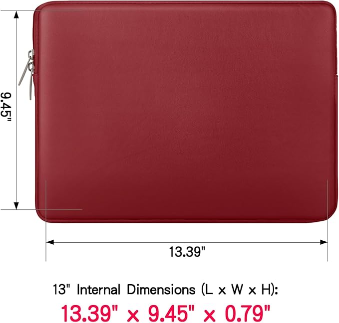 RAINYEAR 13.3 Inch Laptop Sleeve Soft PU Leather Case Water Resistant Padded Zipper Cover Protective Carrying Bag Compatible with 13.3" Notebook Computer Chromebook(Red)