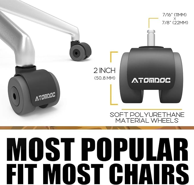 Office Chair Caster Wheels by ATOMDOC, 2" Newly Revolutionary Quadruple Ball Bearing Design,Heavy Duty & Safe Protection for All Floors Including Hardwood, Set of 5
