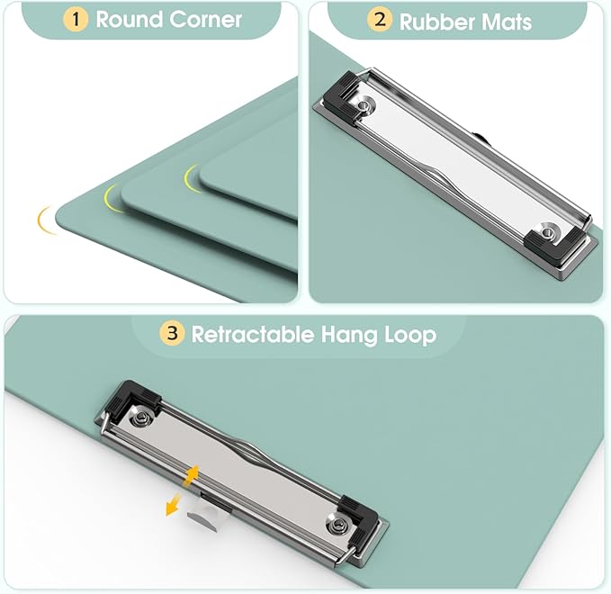 Plastic Clipboards, A4 Deep Green Clip Board 8.5x11 for Classroom, Students, Kid, Woman, Size 9" x 12.5" with Low Profile Clip, Office & School Supply