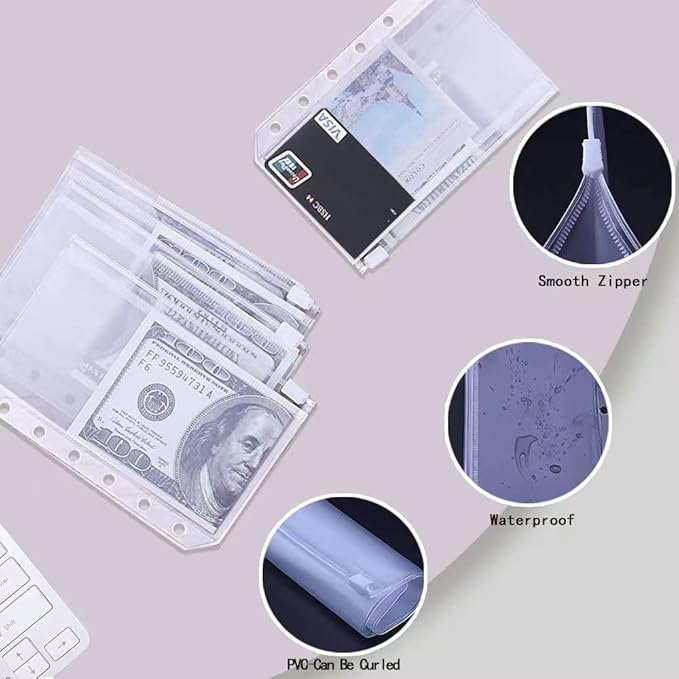 A7 Budget Binder Set - Mini Money Organizer for Cash Saving, Cash Stuffing Envelope System, Planner Binders with Pockets, Sheets and Stickers, Purple