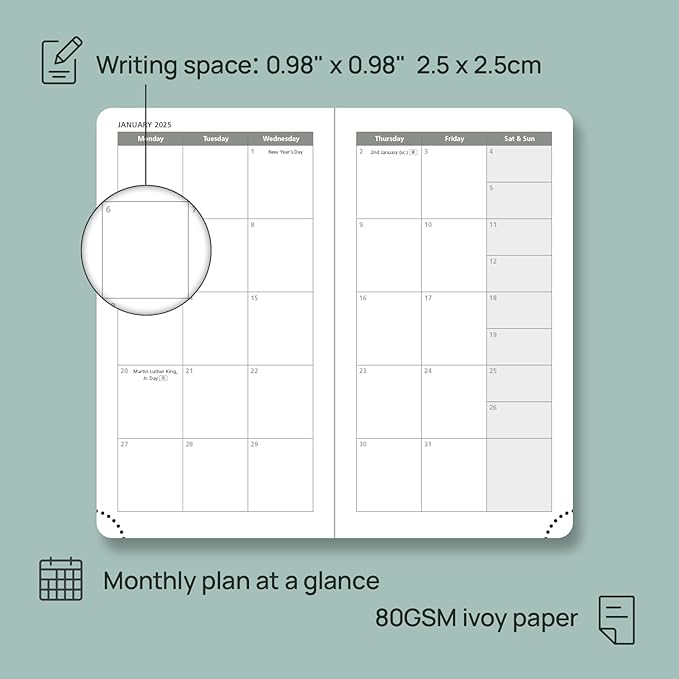 POPRUN Pocket Calendar 2024-2025 for Purse 3.5''x6.5'' Hardcover (17-Month: Aug.24 to Dec.25) Small Academic Planner Daily Weekly Monthly Agenda with Pen Holder, Ivory Paper - Light Pink