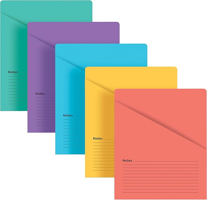Better Office Products Lined Vertical Slash Pocket File Folders, 25 Pack, Assorted Colors, Letter Size Slash File Jacket with Notes on Front & Back, Half Pocket File Folders