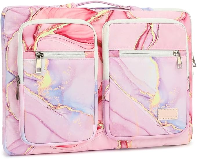 canvaslife 360° Protective Laptop Sleeve Case Bag Cover with Handle For iPad 12.9 inch,MacBook Pro Air 13" and 12.5 inch-13.3 inch Laptop (Pink marble)