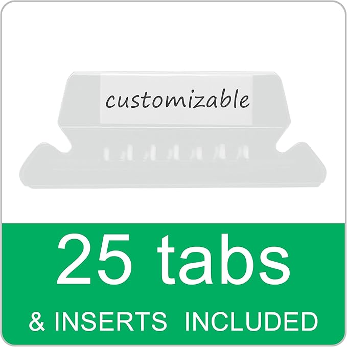 25 Packs Hanging File Folders,Dark Green Letter Size File Folder,Designed for Bulky Files,Filing Cabinet,1/5 Adjustable Tabs for Office,School,Home