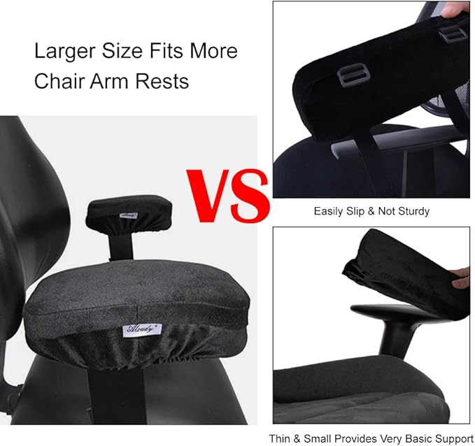 Aloudy Ergonomic Memory Foam Office Chair Armrest Pads, Comfy Gaming Chair Arm Rest Covers for Elbows and Forearms Pressure Relief(Set of 2), Stretch Fit, Black