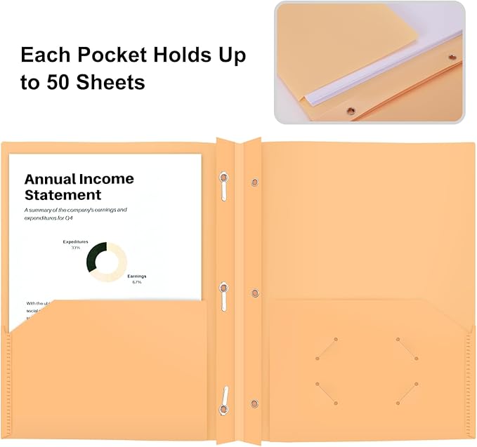 ViVin 12-Pack Sturdy Plastic Folders with Pockets and Prongs, Pastel Color 2 Pocket Poly Folder, fits 8.5 * 11 Letter Size Paper, for School, Home and Office (Light Yellow)