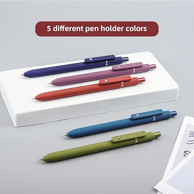 UIXJODO Gel Pens, 10 Pcs 0.5mm Black Ink Pens Fine Point Smooth Writing Pens with Silicone Grip, High-End Series Metal Clip Retractable Pens for Journaling Note Taking (10 Pcs Vintage)