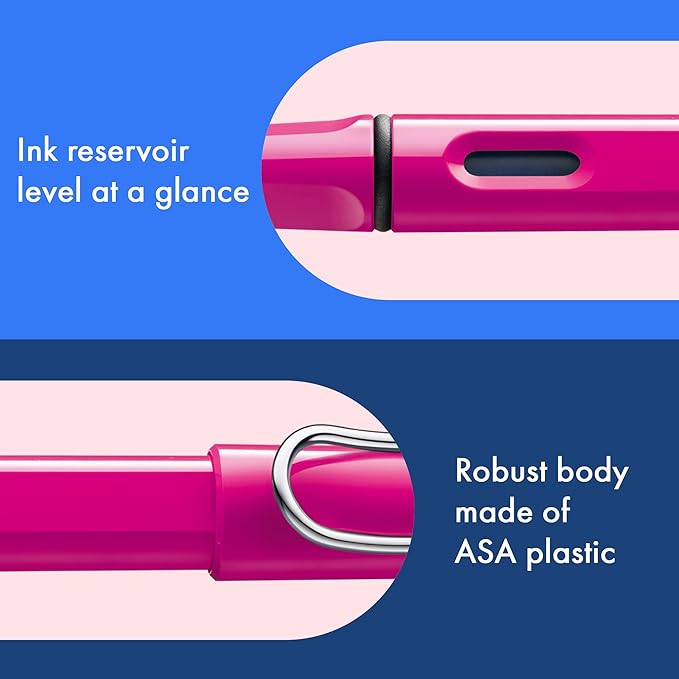 LAMY safari pink - Fountain Pen with ergonomic grip & polished steel nib in size M - ideal for any Writing & Calligraphy - including LAMY T 10 blue cartridge - Right-Handed