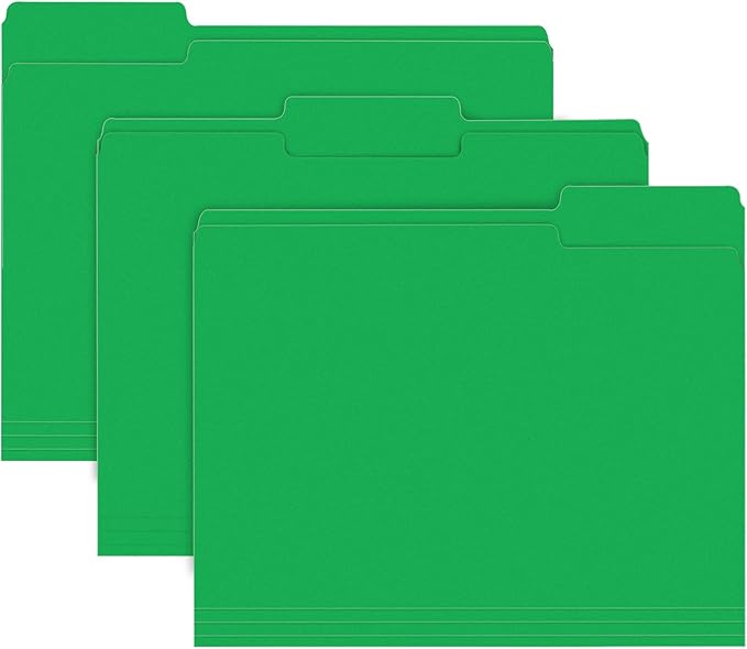 File Folder, RAZCC 150 Pack 1/3 Cut Tab File Folders Letter Size, Creen, Colored Folders with Tab Great for Organizing and Easy File Storage
