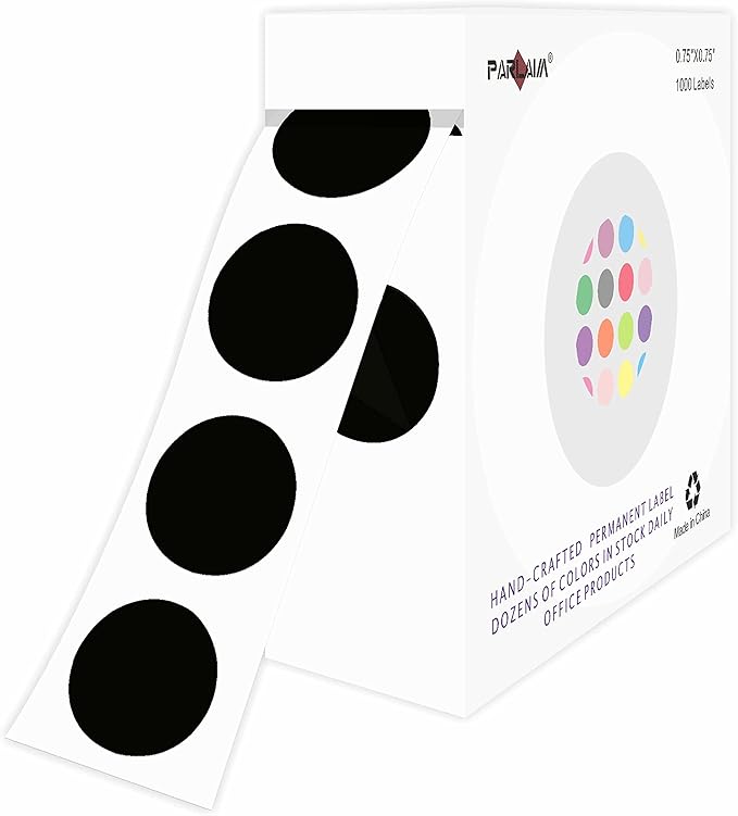 PARLAIM 0.75" Round Color Coding Circle Dot Labels in Roll, 1000 Stickers per Dispenser Box, 3/4 inch Diameter Family and Classroom and Garage Sale, Black