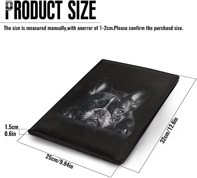 Office Folder Pug Dog Black Print PU Leather Padfolio with A4 Size Clipboard Clip for Business Resume Interview Document Sleeve Binder Folder for Men/Women