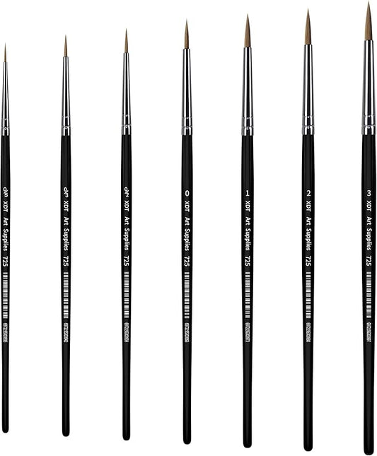 XDT#725 Fine Detail Brushes 7pcs Set, Detail Paint Brushes for Acrylic, Oil, Watercolor, Miniature Art, Body, Face, Craft Painting