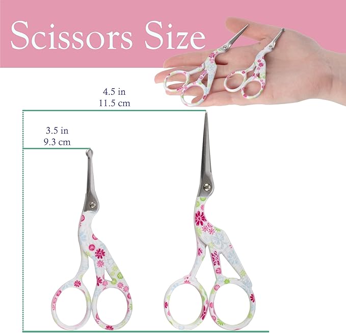 Stork Bird Rounded Safety Tip Embroidery Craft Stainless Steel Crane Scissors - White - 2 Pairs