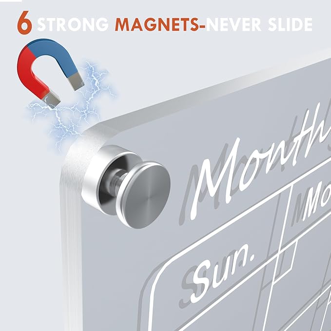 Magnetic Acrylic Calendar for Fridge,1 Pack 12"x16" Clear Fridge Calendar Dry Erase Magnetic Planning Boards Set(Monthly Planner_1)