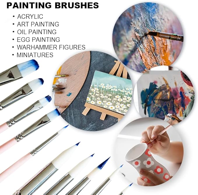 HIMI Little Bird Paint Brushes Set 5 Pcs for Acrylic Oil Gouache Paint，1 Wide Brush, 3 Fan Brush,1 Liner Brush, Interesting Designed Nice Gift for Art hobbyist Beginners Artists (Pink,5 Pcs)