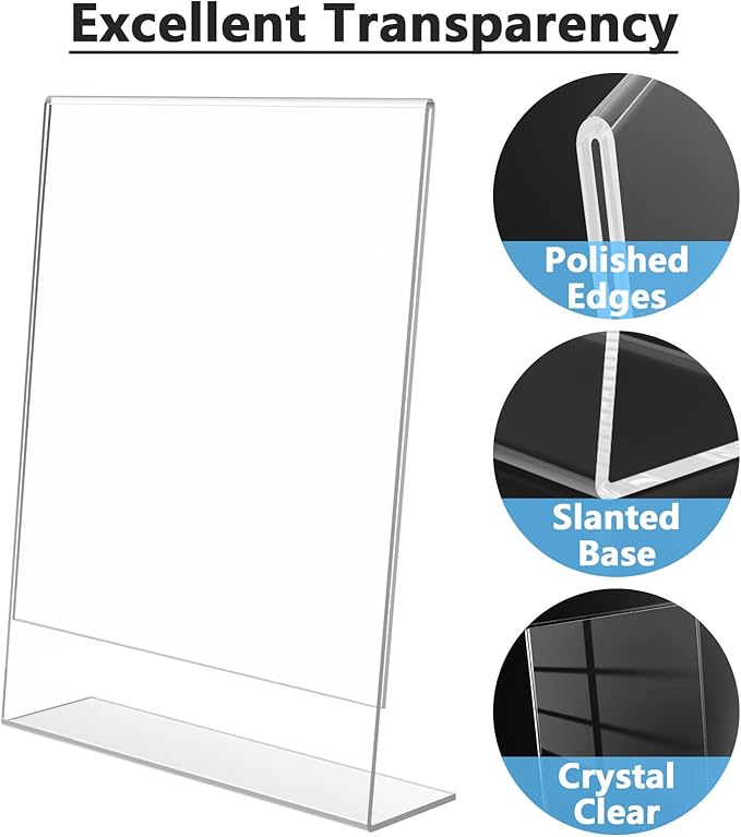 MaxGear Sign Holder 8.5x11 inches, Acrylic Sign Holder Slant Back Sign Holder Clear Sign Holder Plastic Paper Holder Table Top Sign Holder Plastic Display Stand for Office, Store, 20 Pack