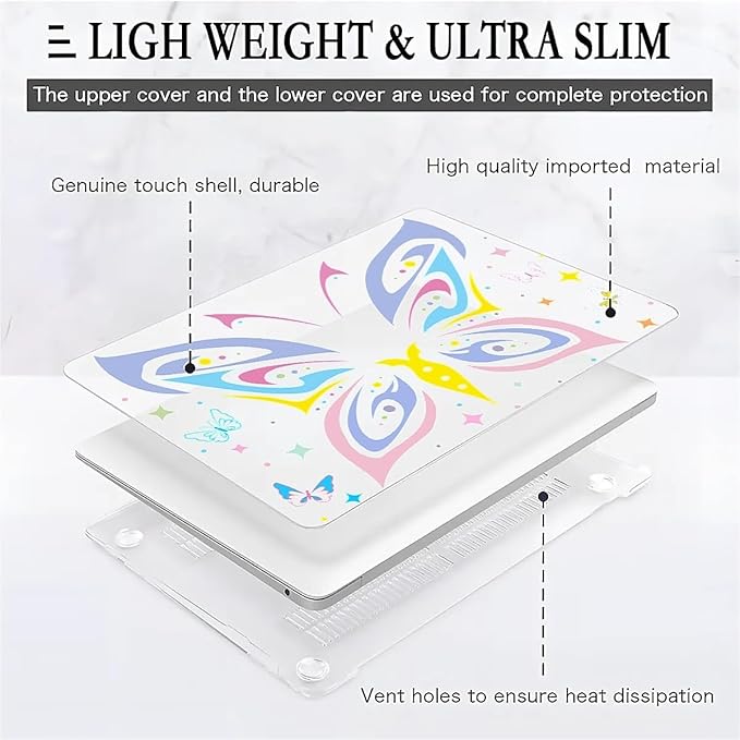 Compatible with 14.2 Inch MacBook Pro A2442/A2779, Colorful Butterfly Hard Plastic Shell Cover Case