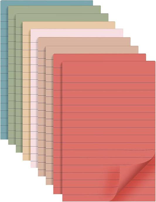 9 Pads Lined Sticky Notes 4x6 in Post, Vintage Colors Self Pad Its, Super Sticking Power Memo Pads Its, 40 Sheets/pad