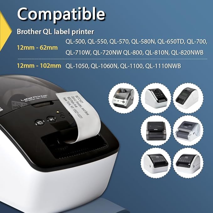 BETCKEY - Compatible Continuous Labels Replacement for Brother DK-2205 (2.4 in x 100 ft), Use with Brother QL Label Printers [6 Rolls]
