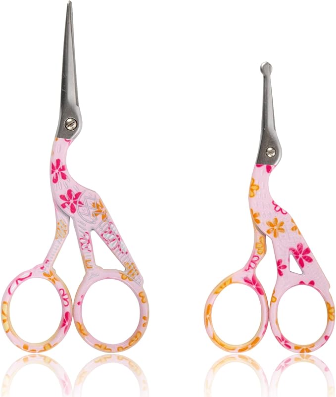 Stork Bird Rounded Safety Tip Embroidery Craft Stainless Steel Crane Scissors - Pink - 6 Pairs