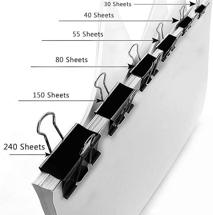 SANNIX 100 PCS Binder Clips Assorted Sizes, X Large, Large, Medium, Small, Mini and Micro, Binder Clips Paper Clamps for Office Home School