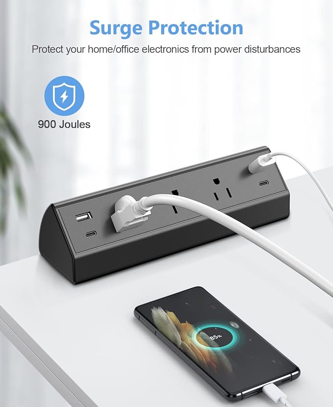 Desk Clamp Power Strip USB C,Desktop Mount Surge Protector,40W Fast Charging Station,2 PD 20W USB C Ports,3 Outlets,6FT Flat Plug,Desk Edge Power Strip for Home,Office,Fit 1.96" Tabletop Edge