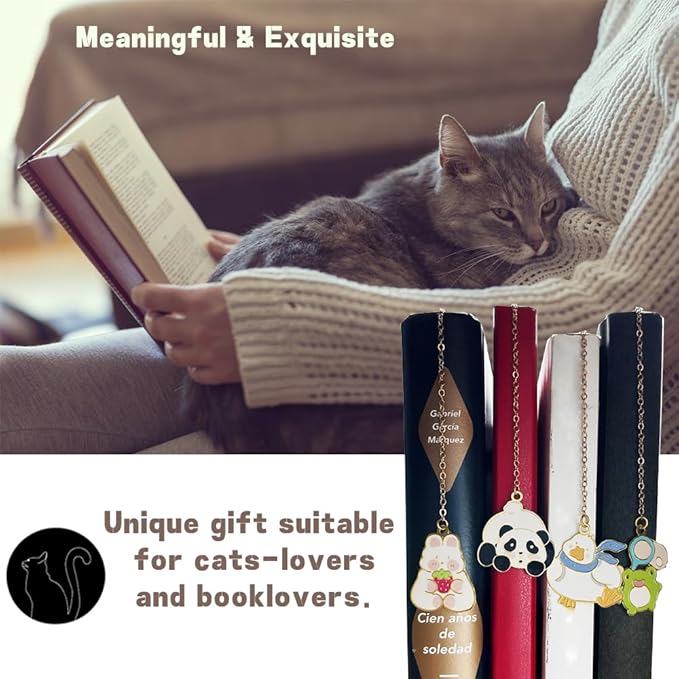 Metal Cat Bookmarks with Gift Box, Cat Pendent Book Markers for Book Lovers Bestfriend Cute Birthday Gifts Appreciation Gifts Mothers Day Teacher Student Gifts (Duck)