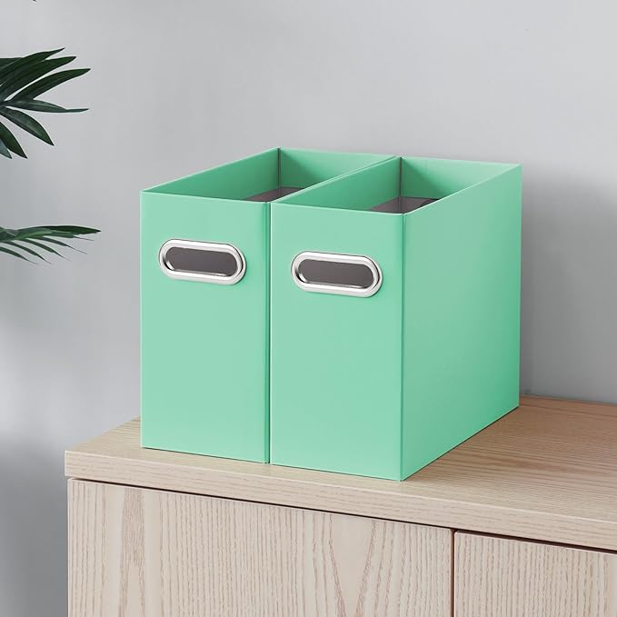 Oterri File Organizer, Small Storage Box, Cardboard File Folder Organizer, Collapsible File Box, Hanging File Organizer for Letter Size, Portable File Box with Handle, Only Box (Mint Green,8 Packs)