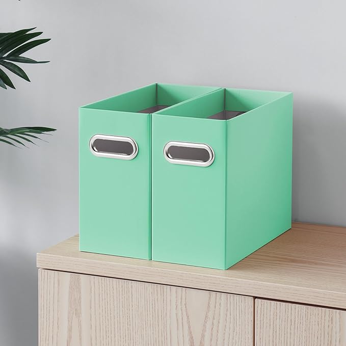 Oterri File Organizer, Small Storage Box, Cardboard File Folder Organizer, Collapsible File Box, Hanging File Organizer for Letter Size, Portable File Box with Handle, Only Box (Mint Green,4 Packs)