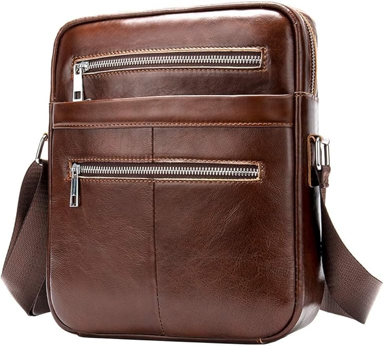 Hebetag Small Leather Sling Shoulder Bag Messenger Pack for Men Women Outdoor Travel Business