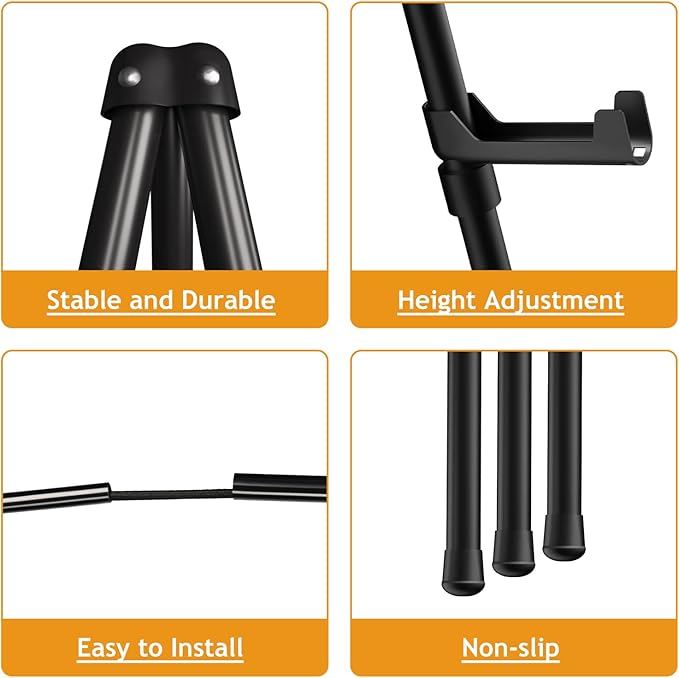 Thicken Display Easel Stand for Wedding - 63" Instant Tripod Collapsible Portable Sturdy Floor Easel - Easy Folding Adjustable Poster Metal Stand for Signs, Display Show, Artist, Art, Painting - Black
