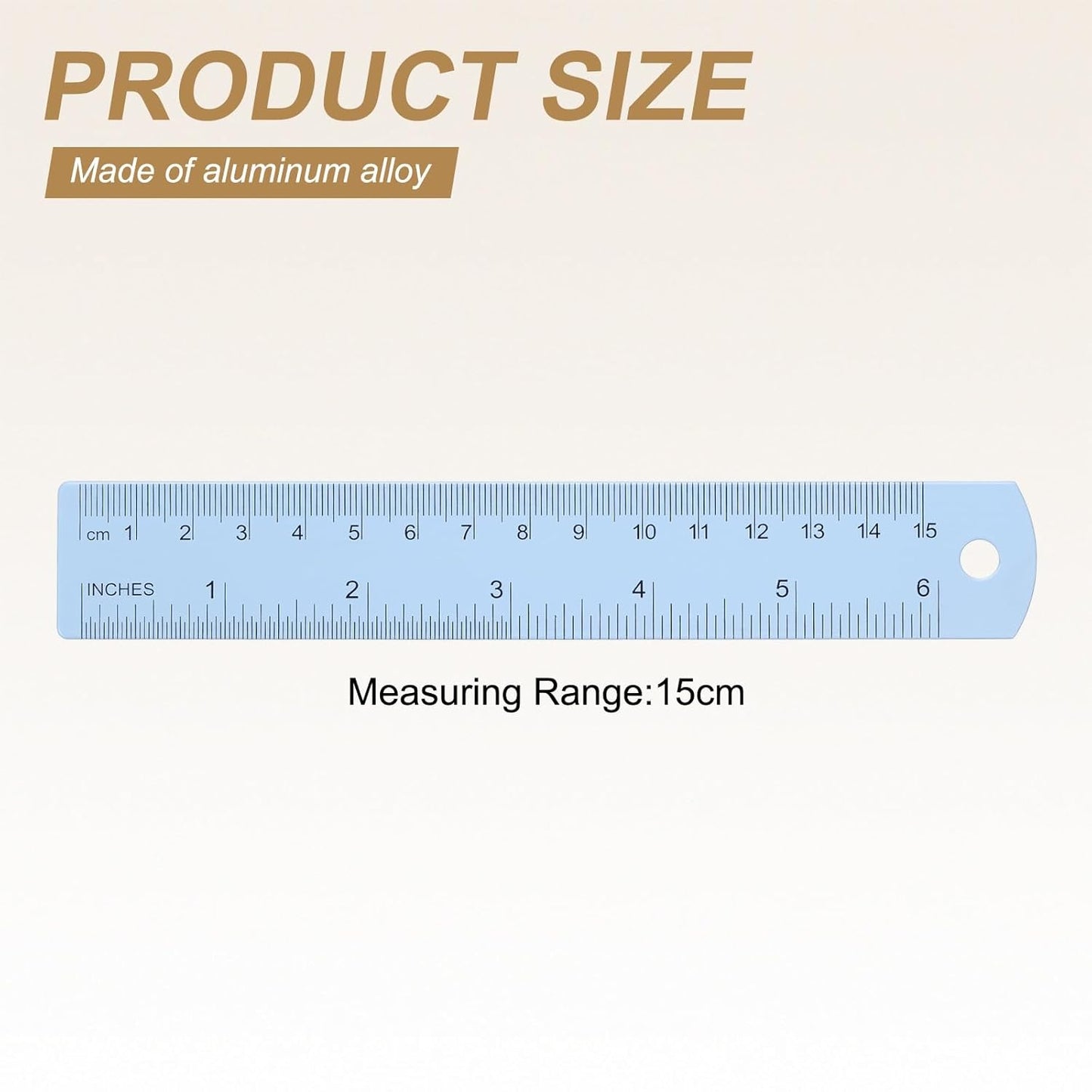 HARFINGTON 6pcs Metal Straight Ruler 15cm Metric SAE Aluminum Alloy Measuring Rulers Scale Tool with Hole for Measure Study Reading Classroom Office, Light Blue